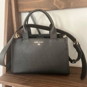Anne Klein Black Saffiano Structured Crossbody Satchel Sturdy Handles